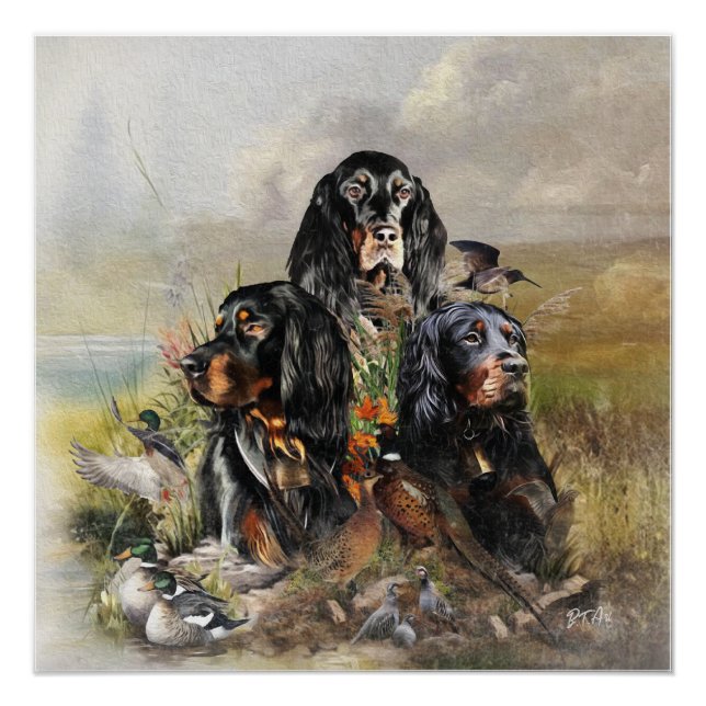 Gordon Setters , Vogelleidenschaft , Kunst Poster (Vorderseite)
