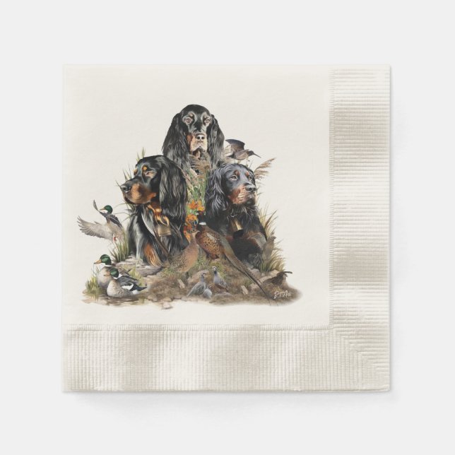 Gordon Setters , Vogelleidenschaft , Kunst Serviette (Vorderseite)