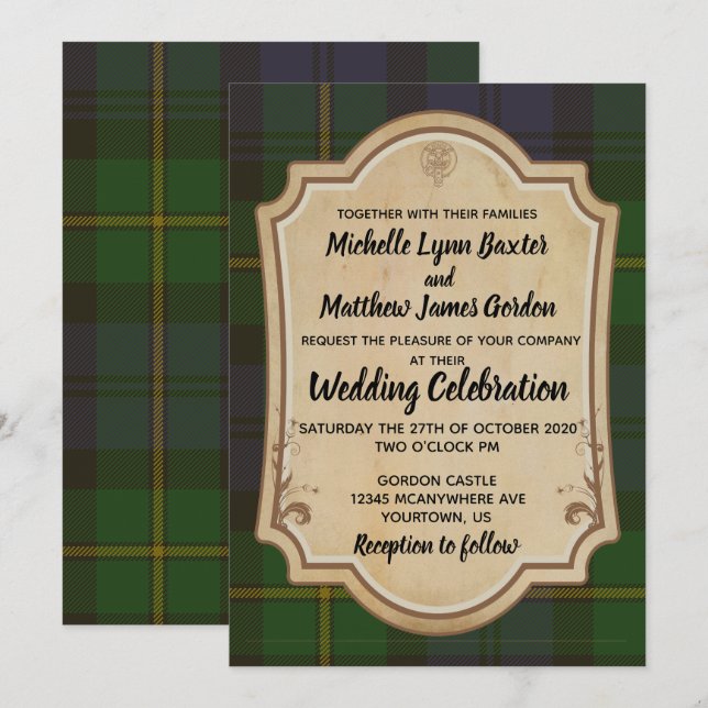 Gordon Tartan Hochzeit Einladung (Vorne/Hinten)