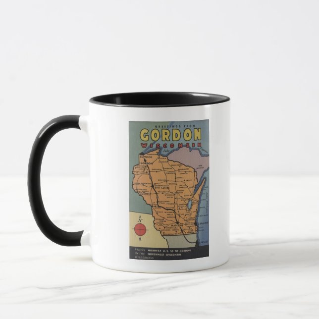Gordon, Wisconsin - Große Buchstabenszenen Tasse (Links)