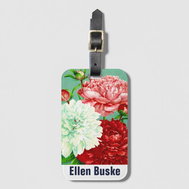 Gorgees Vintag Peonies Monogram Gepäckanhänger (Vorderseite Vertikal)