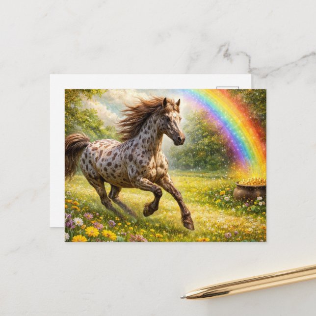 Gorgeous Appaloosa at the Rainbow Postkarte (Vorderseite/Rückseite Beispiel)