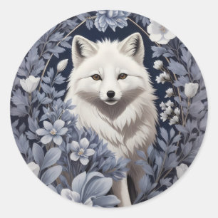 Gorgeous Arctic Fox William Morris Inspiriert Runder Aufkleber