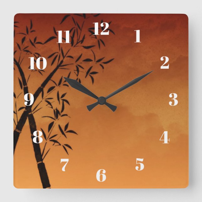 Gorgeous Bamboo and mountain view Zen Quadratische Wanduhr (Vorderseite)