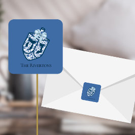 Gorgeous Blue Dreidel Chinoiserie Name Sticker