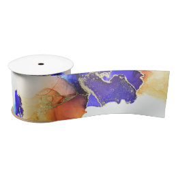 Gorgeous Blue Gold Orange Abstrakt Satinband