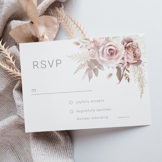 Gorgeous Blush Floral Modern Wedding  RSVP Karte (Von Creator hochgeladen)