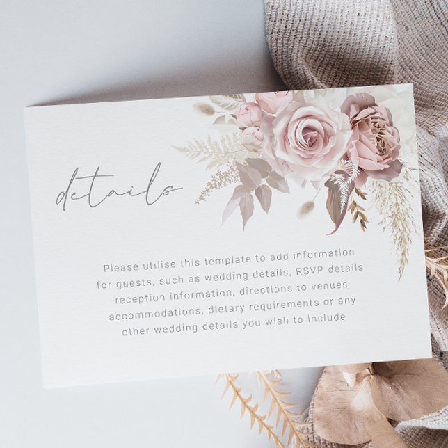Gorgeous Blush Floral Wedding Details Begleitkarte (Von Creator hochgeladen)