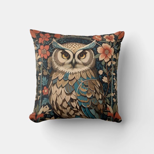 Gorgeous Brown Owl William Morris Inspiriert Kissen (Vorderseite)