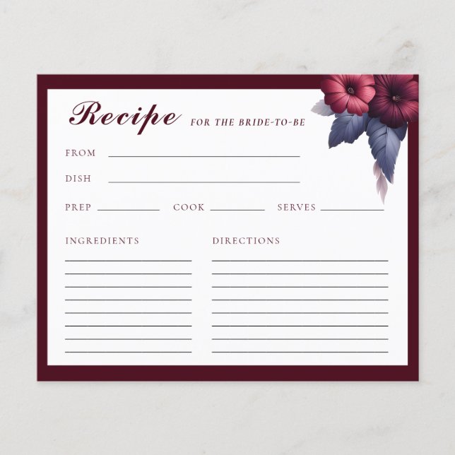 Gorgeous Burgundy Blumenmuster Brautparty Rezept K (Vorderseite)