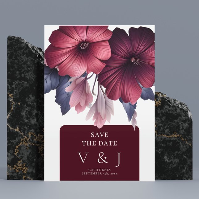 Gorgeous Burgundy Blush Pink Bloral Save the Date Einladung (Von Creator hochgeladen)
