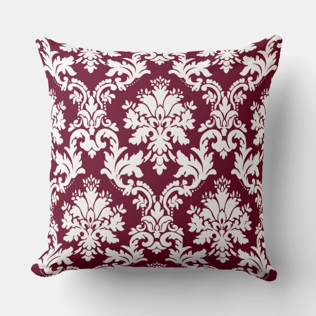 Gorgeous Burgundy Damask Blumenmuster Kissen (Vorderseite)