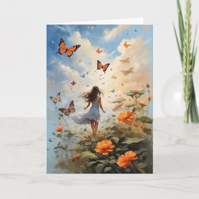 Gorgeous Butterflies Young Girl Blume Blank Karte (Vorderseite)