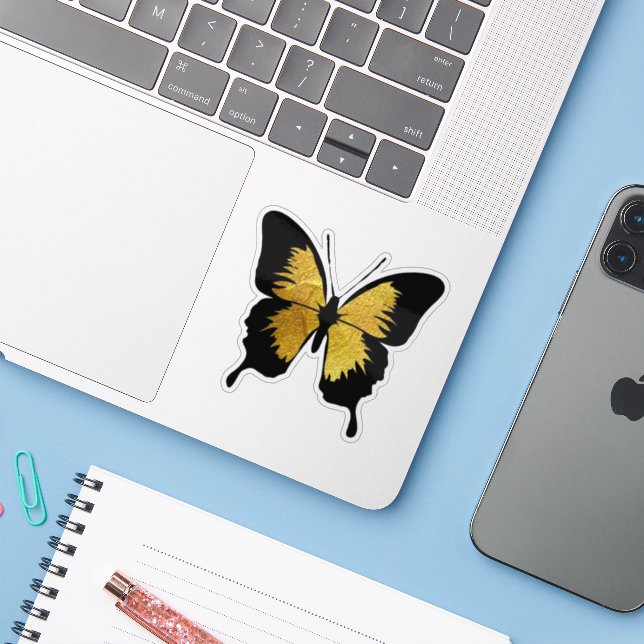 GORGEOUS BUTTERFLY GOLD SCHWARZ GOLD GOLD CONTOTOU AUFKLEBER (Laptop mit iPhone)