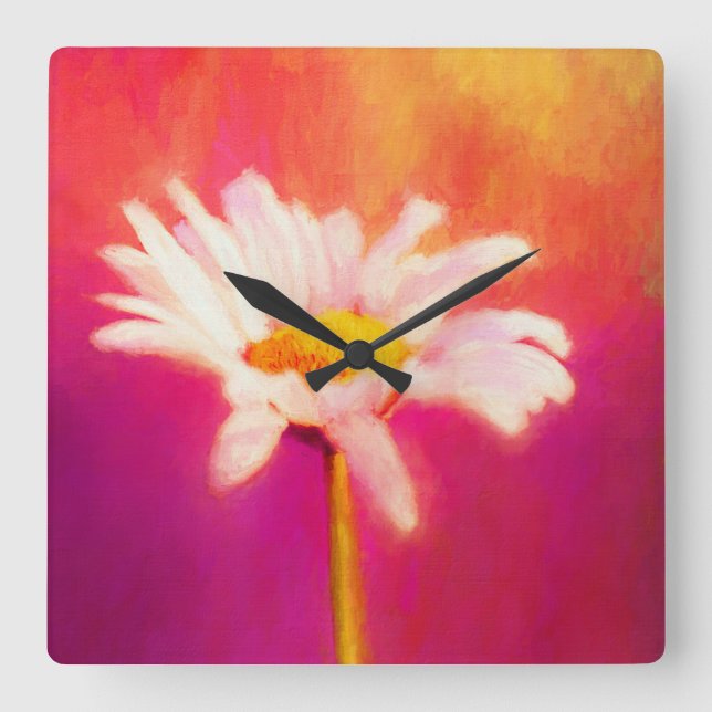 Gorgeous Daisy Art Quadratische Wanduhr (Vorderseite)
