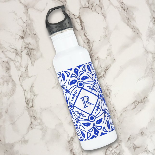 Gorgeous Delft-Blue Custom Monogram Trinkflasche (Von Creator hochgeladen)
