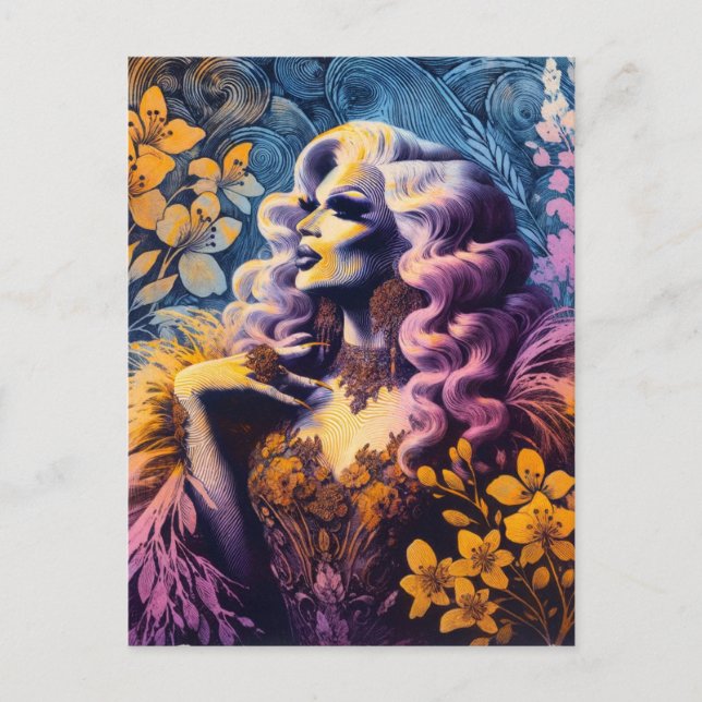 Gorgeous Drag Queen in Blume Postkarte (Vorderseite)