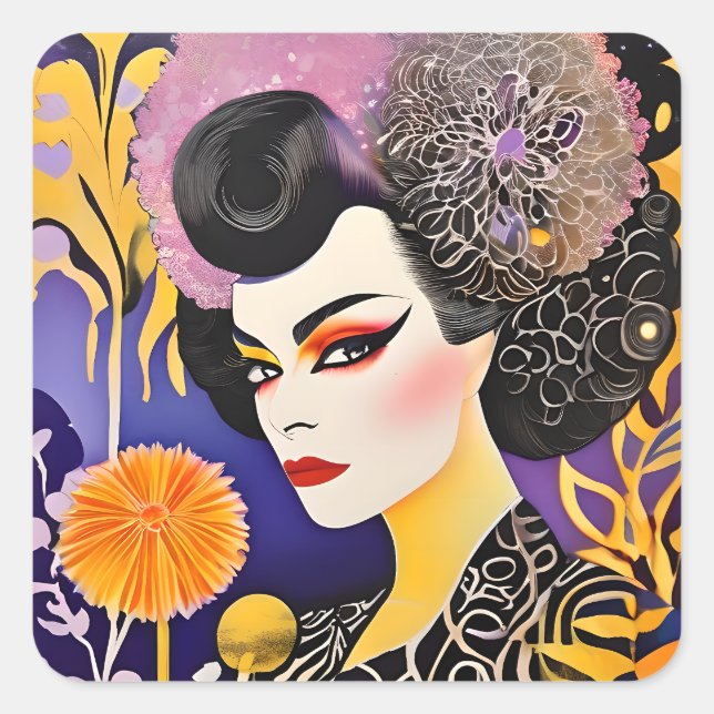 Gorgeous Drag Queen Lila Orange Quadratischer Aufkleber (Vorderseite)