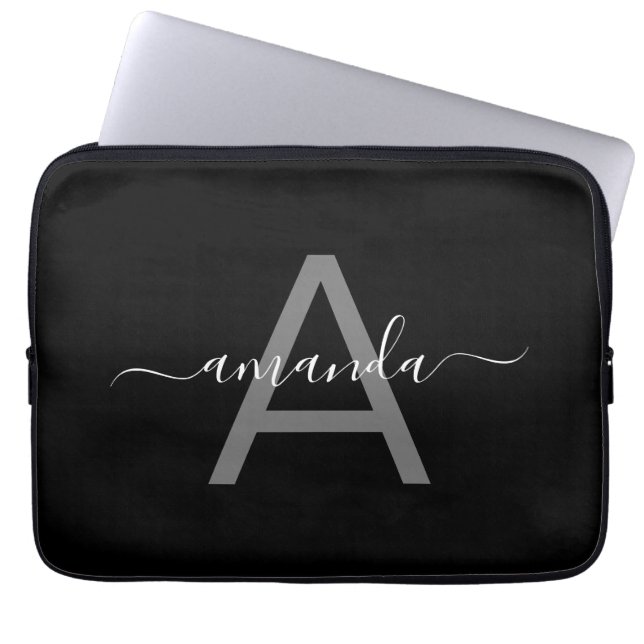 Gorgeous Elegant Add Your Name & Monogrammed Black Laptopschutzhülle (Vorderseite)
