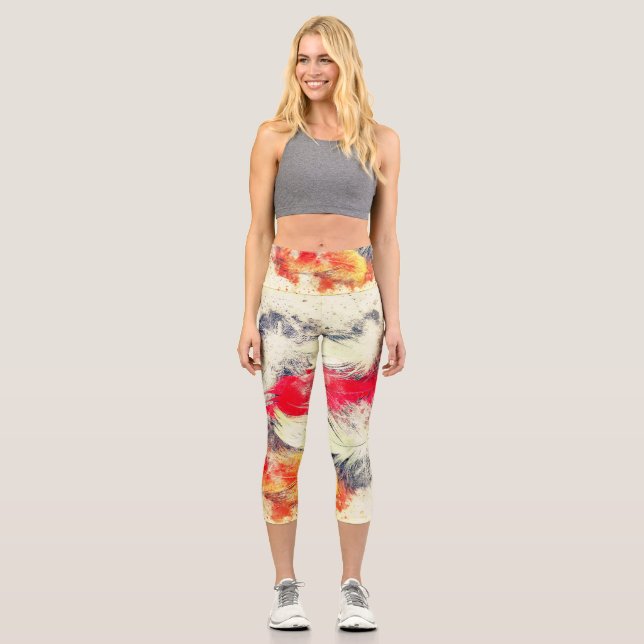Gorgeous Funky Vibrant Feather Design Capri Leggings (Vorderseite)