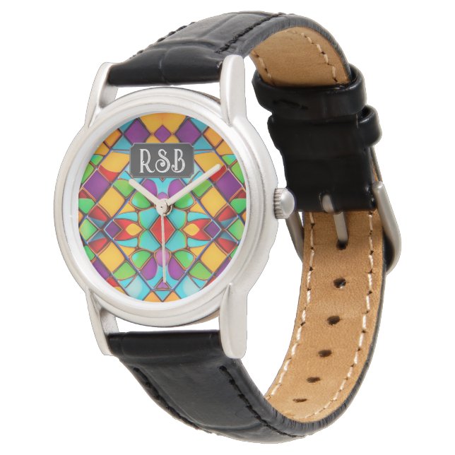 Gorgeous gesteinigte Glasmalerei Dekor hinzufügen  Armbanduhr (Schrägansicht)