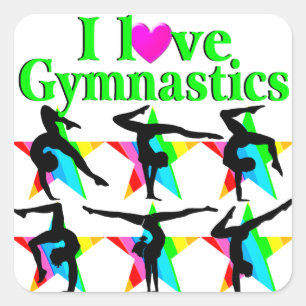 GORGEOUS GREEN I LIEBE GYMNASTICS DESIGN QUADRATISCHER AUFKLEBER