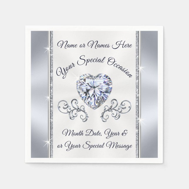 Gorgeous Heart Diamond Napkins Personalisiert Serviette (Vorderseite)