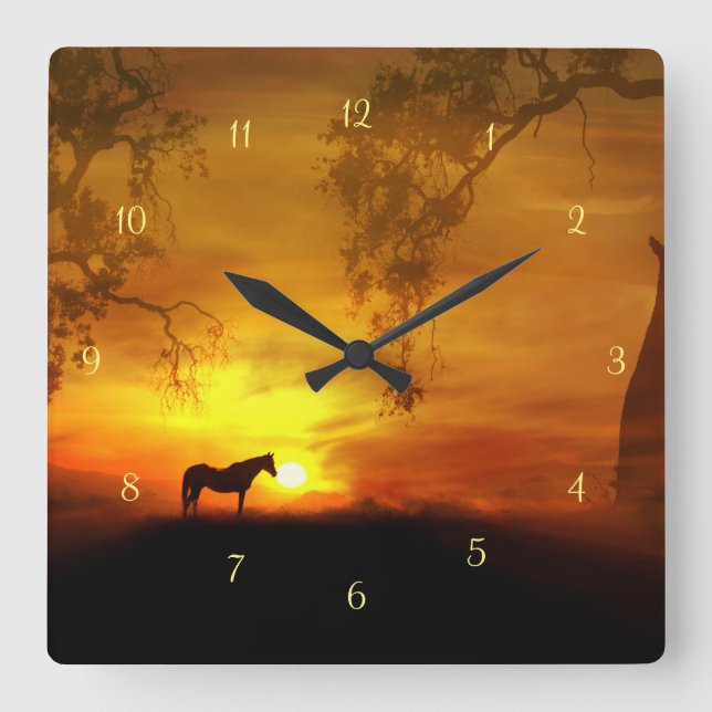 Gorgeous Horse Clock Quadratische Wanduhr (Vorderseite)