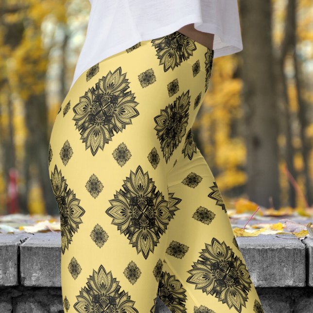 Gorgeous Jasmin Yellow Mandela Pattern Leggings (Mandela on Jasmin)