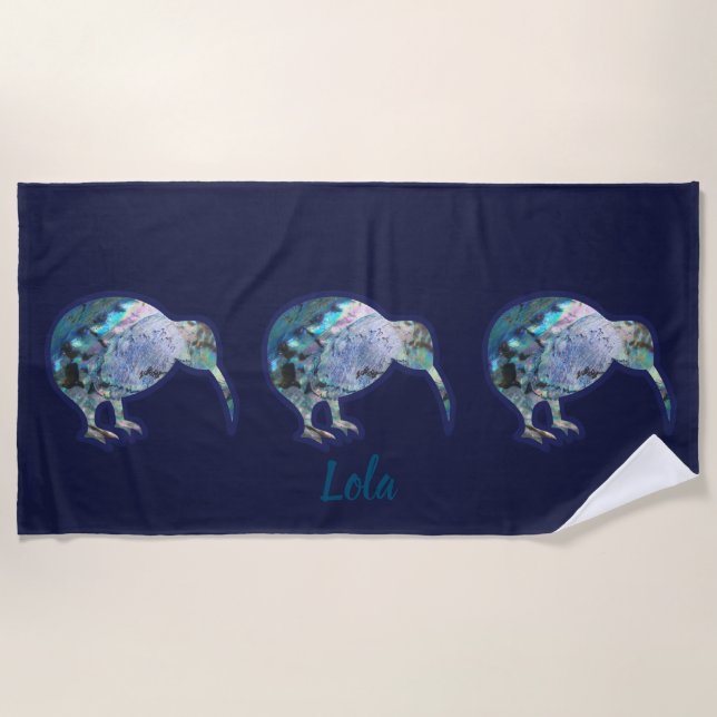 Gorgeous Kiwi Bird-Muster, Personalisiert mit Name Strandtuch (Vorderseite)