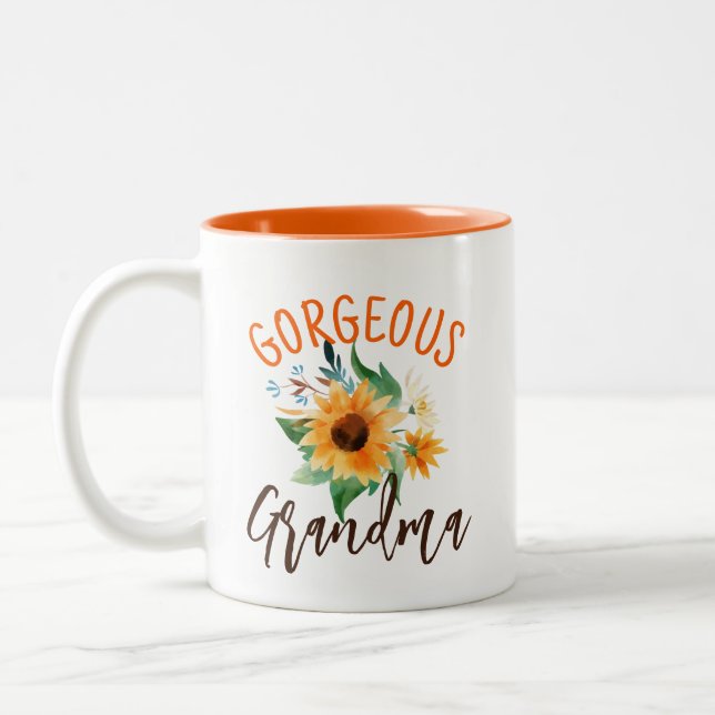 Gorgeous Oma Floral Sunflower Personalisiert Zweifarbige Tasse (Links)