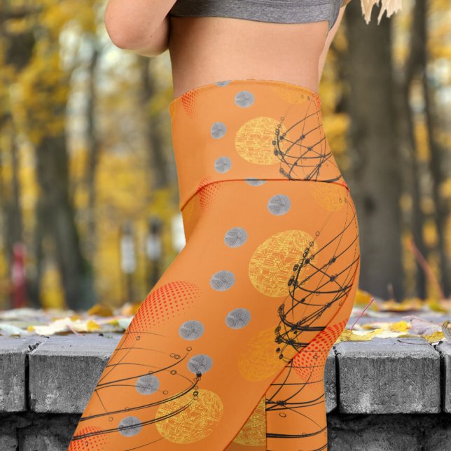 Gorgeous Orange Atomic Vortex Pattern Yoga Capri Leggings (Orange Atomic Vortex)