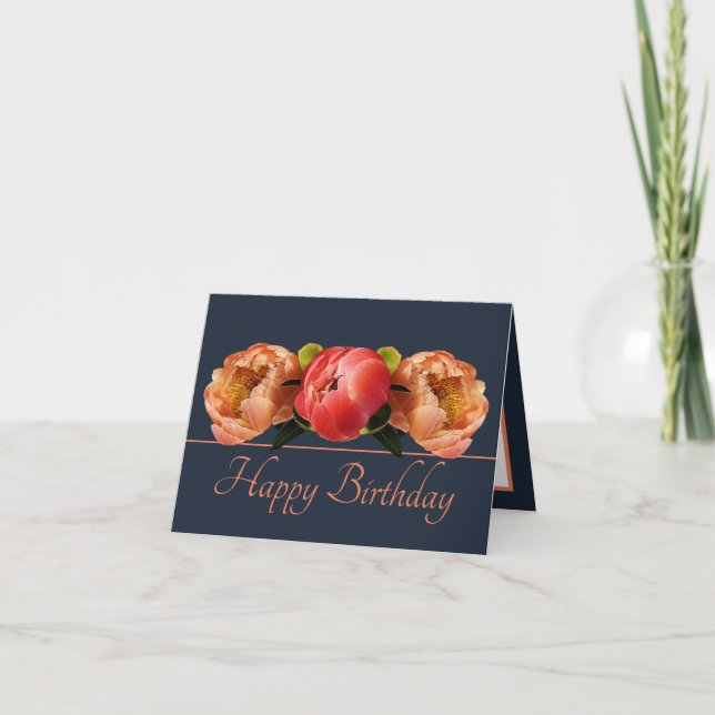 Gorgeous Orange Red Peony Floral Bouquet Geburtsta Karte (Vorderseite)