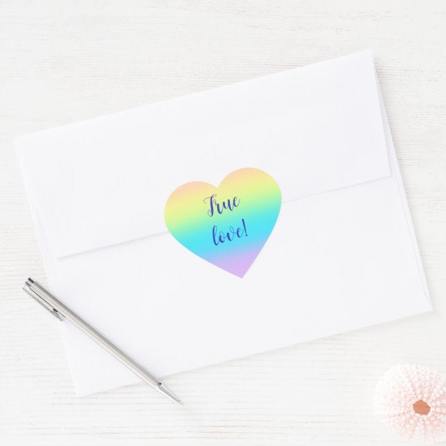 Gorgeous Pastel Rainbow Gradient Wedding Herz-Aufkleber (Umschlag)