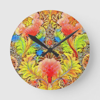 Gorgeous Peach farbige botanische Stickerei Runde Wanduhr