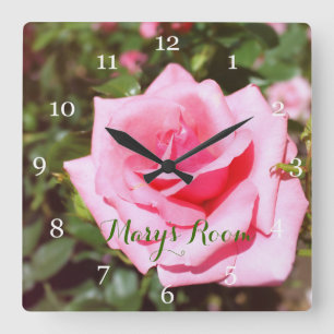 Gorgeous pink pink rosa flower clock. Floral Quadratische Wanduhr