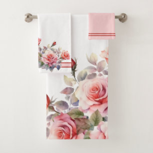Gorgeous Pink Roses Badhandtuch Set