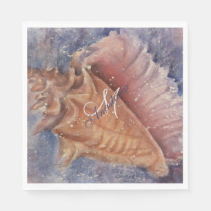 GORGEOUS PINK SEE CONCH MONOGRAM PARTY SERVIETTE
