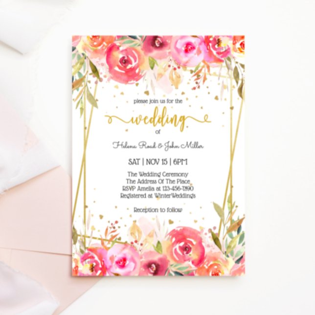 Gorgeous Pink Watercolor Flower Enchanted Wedding Einladung (Von Creator hochgeladen)