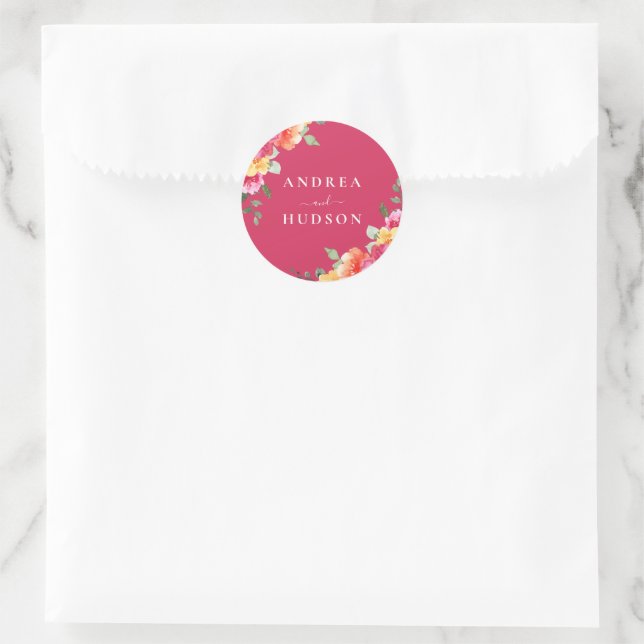 Gorgeous Pink Watercolor Flowers Wedding Runder Aufkleber (Tasche)