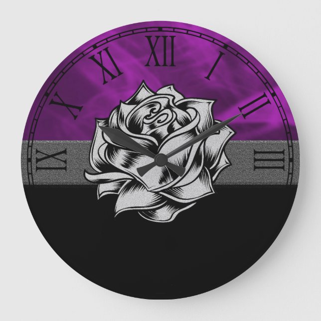Gorgeous Purple Rose Grunge Gift Große Wanduhr (Vorderseite)