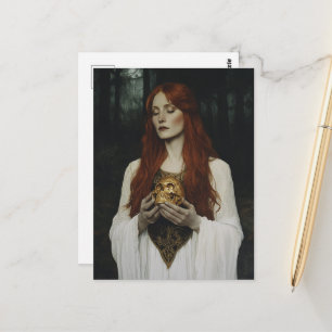 Gorgeous rote Haar Göttin mit einem goldenen Toten Postkarte