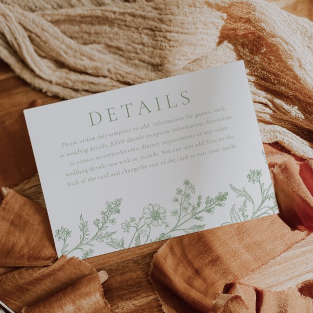 Gorgeous Sage Line Art Wedding Details Begleitkarte (Von Creator hochgeladen)