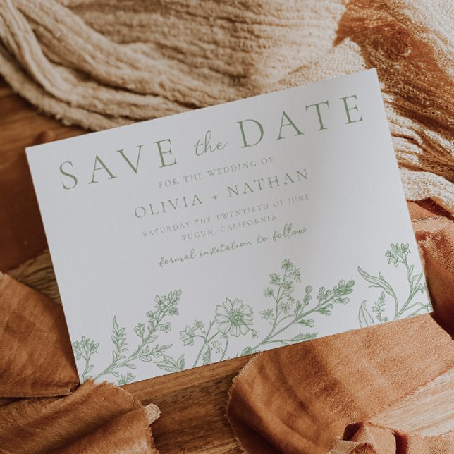 Gorgeous Sage Line Art Wedding Save The Date (Von Creator hochgeladen)