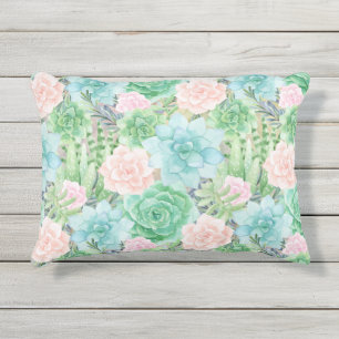 Gorgeous Succulents   Aquarellfarbe gestrichen   Kissen Für Draußen