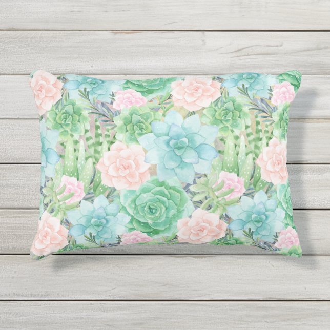 Gorgeous Succulents | Aquarellfarbe gestrichen | Kissen Für Draußen (Vorderseite)
