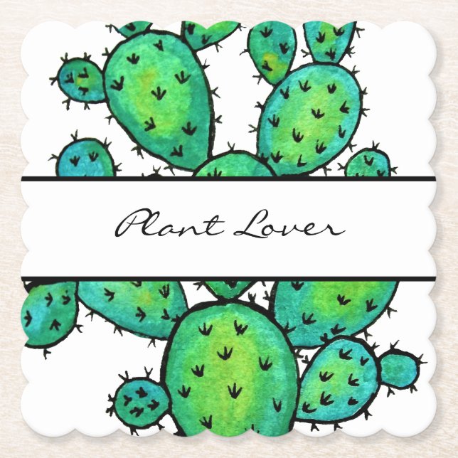 Gorgeous Watercolor Prickly Cactus Untersetzer (Vorderseite)