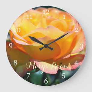 Gorgeous yellow rose flower wall clock with name große wanduhr