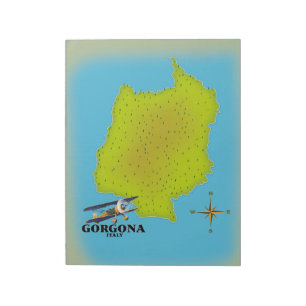 Gorgona Italien Karte Reiseplakat. Notizblock