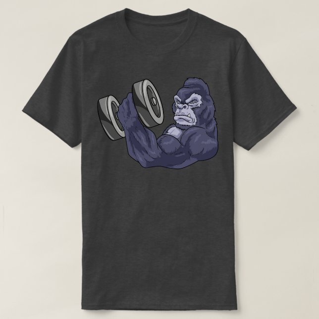 Gorilla als Bodybuilder mit Barbell T-Shirt (Design vorne)